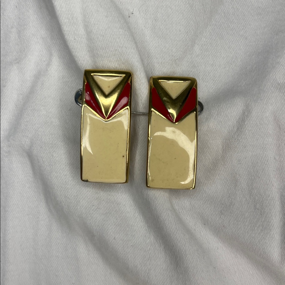 Monet Soft Clip Gold and Red Geometric Clip-On Earrings GUC